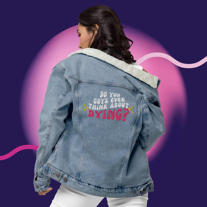 Do you ever think of dying Unisex denim sherpa jacket (Barbie Movie)