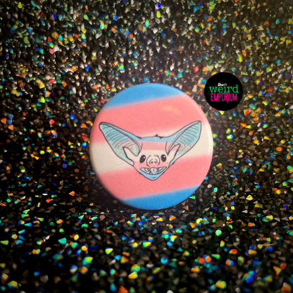 Trans Bat Button, Trans Pride Button, Trans* Pride, Pink White and Blue Button, Trans Cutie, Cute Trans, Adorable Bat, Cute Pride Button