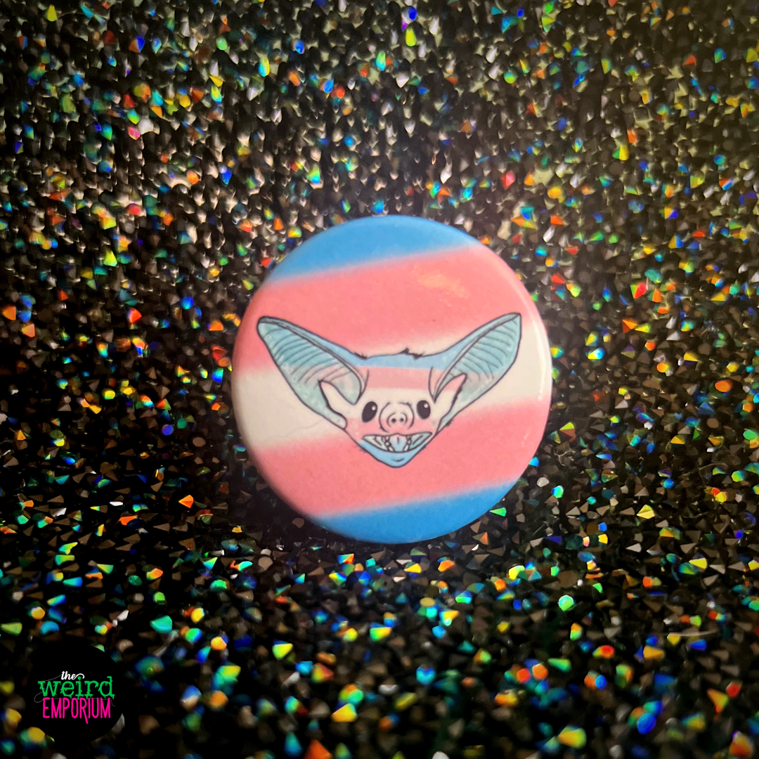 Trans Bat Button, Trans Pride Button, Trans* Pride, Pink White and Blue Button, Trans Cutie, Cute Trans, Adorable Bat, Cute Pride Button